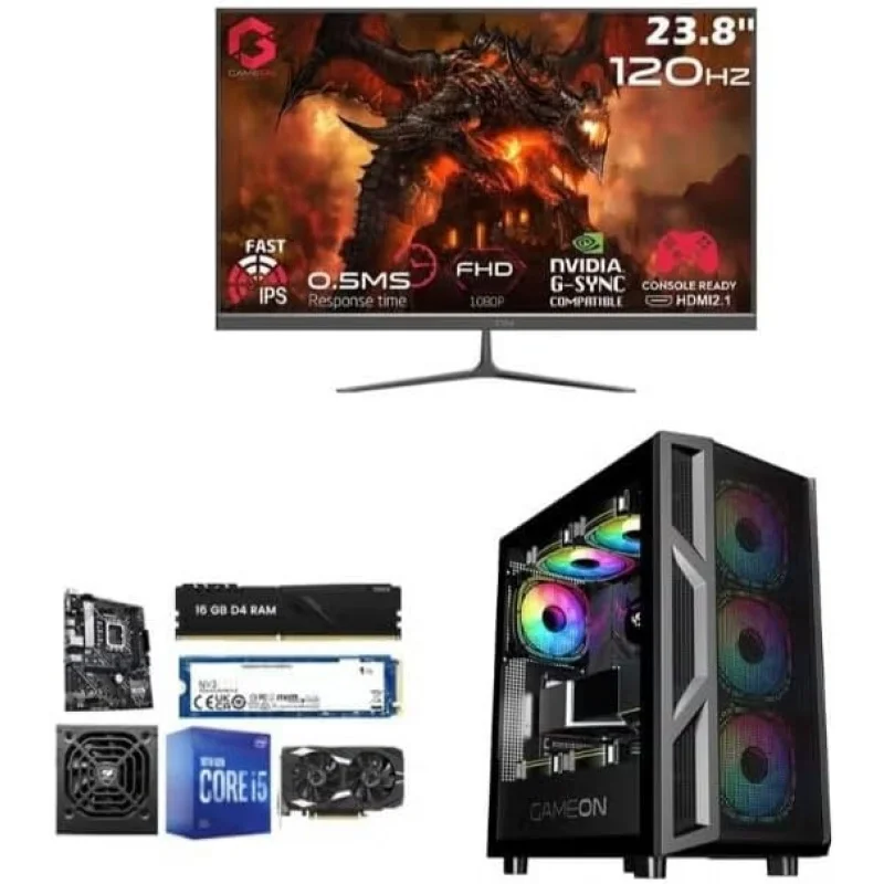 

Комплект игровых ПК, корпус для ПК Trident, Core i5 12400F, 16 ГБ оперативной памяти DDR4, 1 ТБ SSD M.2, графика 6 ГБ GTX 3050, блок питания 650 Вт, 23,8 дюйма, 120 Гц FHD