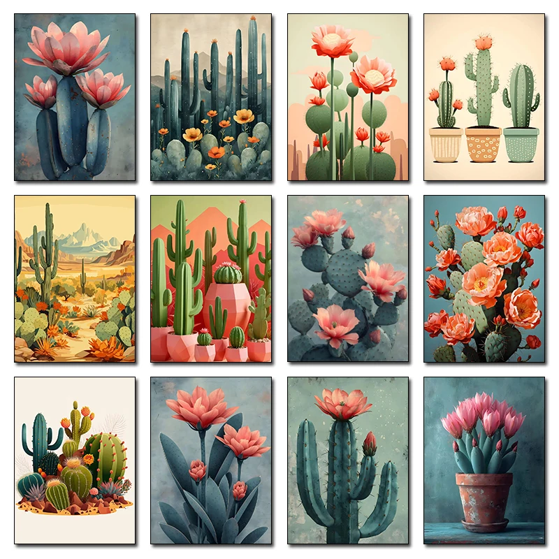 Vintage Mexican Cactus Poster Floral Moon Aesthetic Canvas Painting Prints Colourful Artwork Wall Art Picture Room Home Decor