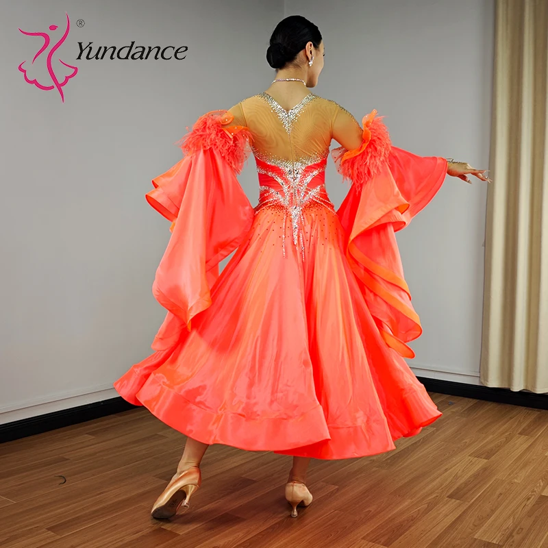 B-25093 Yundance حجر الراين وصول جديد القياسية الدولية قاعة الرقص فستان جودة عالية لهب فستان من الشيفون الساتان #3