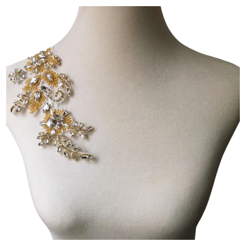 Heavy Industry Nail Bead Coat, Symmetrical Diamond Flower DIY Wedding Dress Decoration RS24548