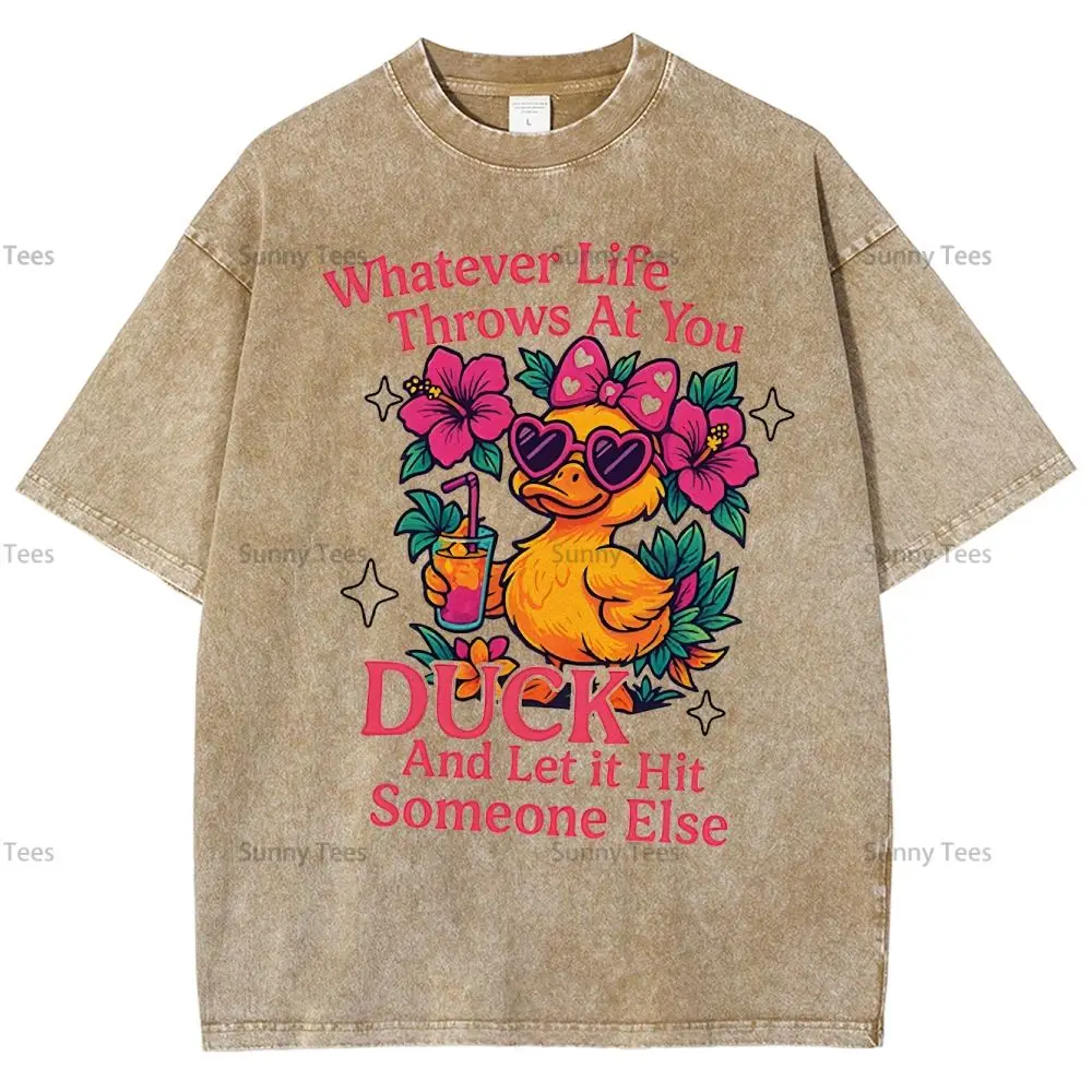

Хлопковая футболка большого размера премиум-класса, женская одежда, дышащий свободный топ, удобная праздничная футболка в стиле Y2k с мультяшным принтом утки