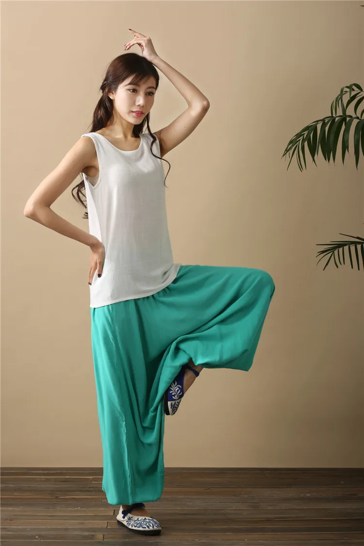 2026 Spring Women Casual Loose Harem Pants Solid Elastic Waist Summer Wide Leg Pants Plus Size Cotton Linen Trousers 4XL 5XL