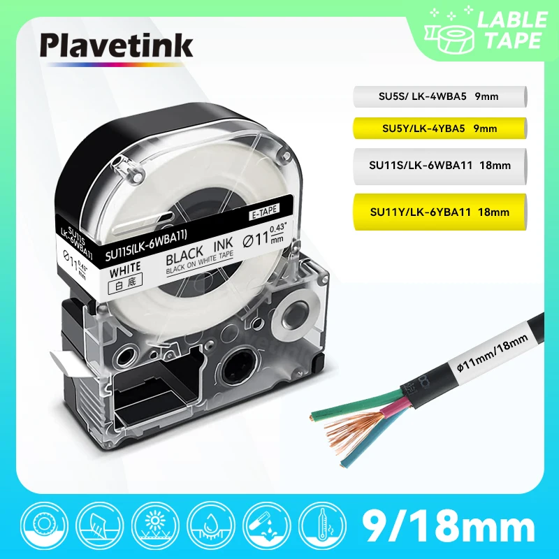 

PLAVETINK 1PC Heat Shrink Tube Tape 18mm*2.5m Compatible for Epson SU11S LK-6WBA11 White Heat Shrink Tube for Epson LW 600P 700