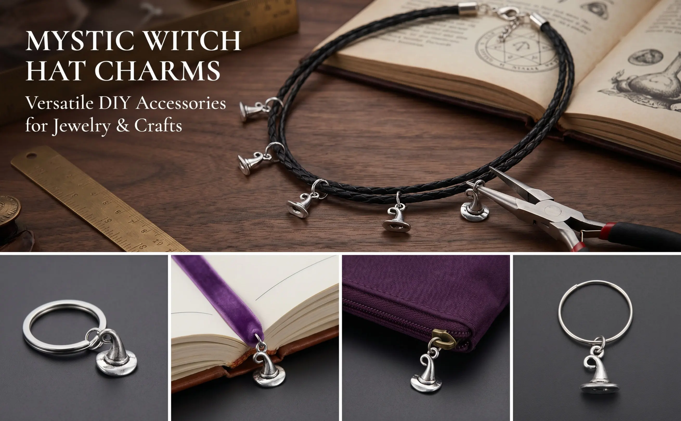 20Pcs Witch Hat Shaped Alloy Pendants Charms for DIY Jewelry Crafting Necklace Bracelet Earring Keyring Sweater Chain Cellphone