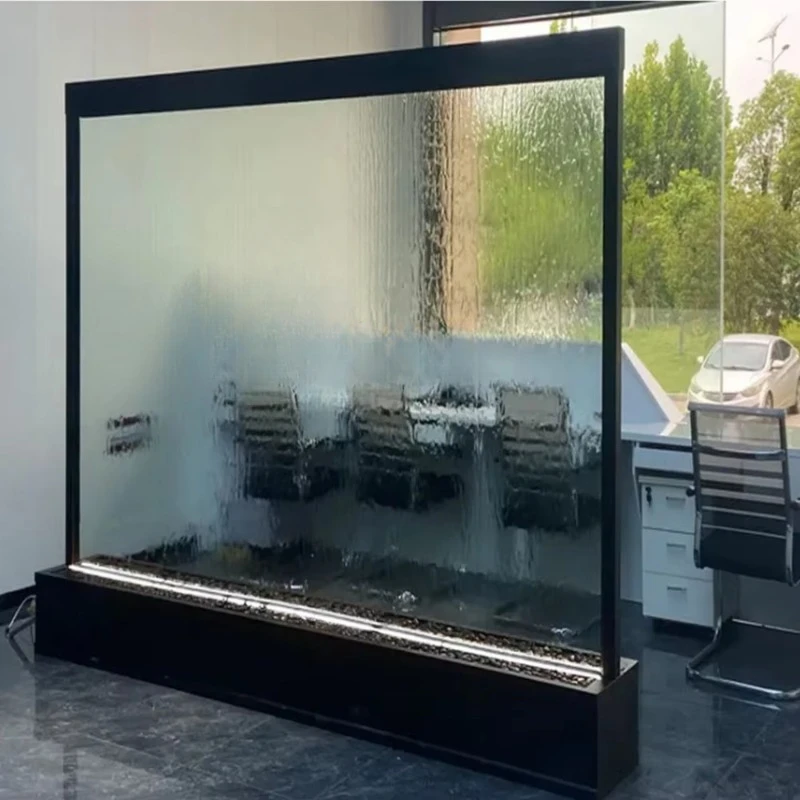 

Modern Glass Waterfall Wall, Movable Water Wall Fountain with Light Emitting Diode, Used as House Waterfall and Room Divider