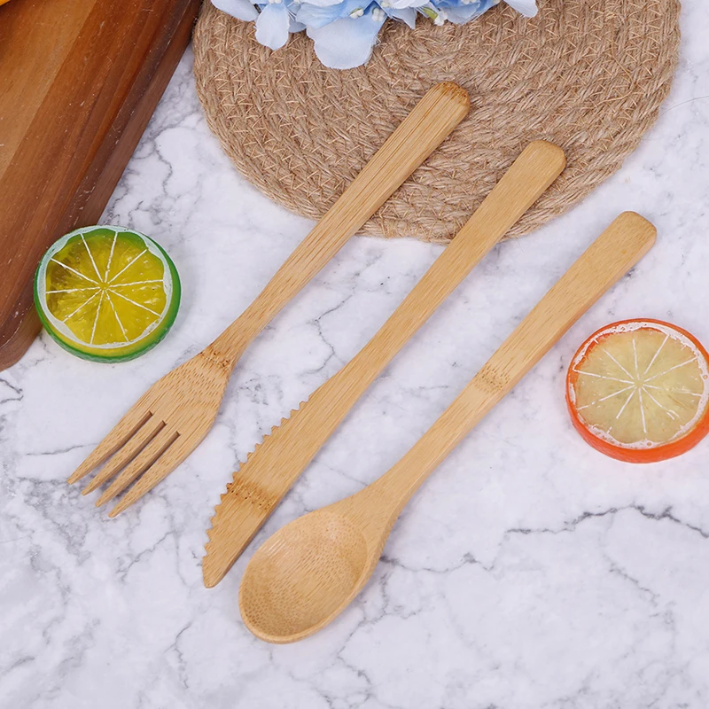 1 Set Bamboo Travel Cutlery Set Fork Knife Spoon Reusable Kitchen Tools Eco-Friendly Wood Bamboo Wooden Cutlery