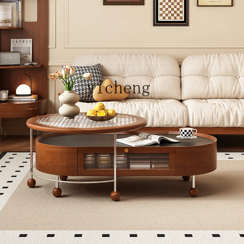 

LSL Style Large and Small Combination Coffee Table Living Room Home Use Solid Wood Rock Board Tea Table Storage Side Table