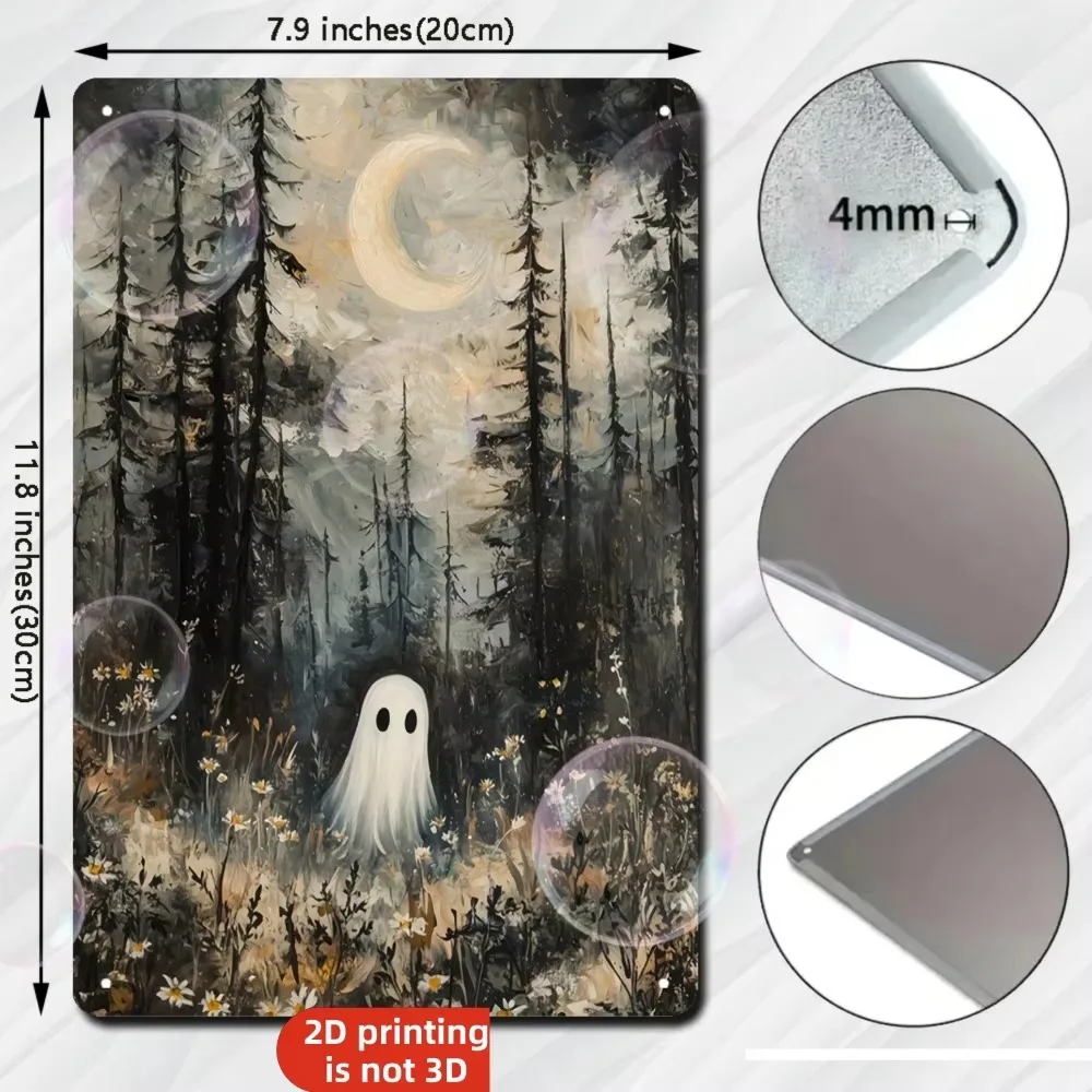 CIFbuy Customizable 2D Flat Gothic Ghost Metal Sign 8×12In, Iron Home Bar Halloween Decor