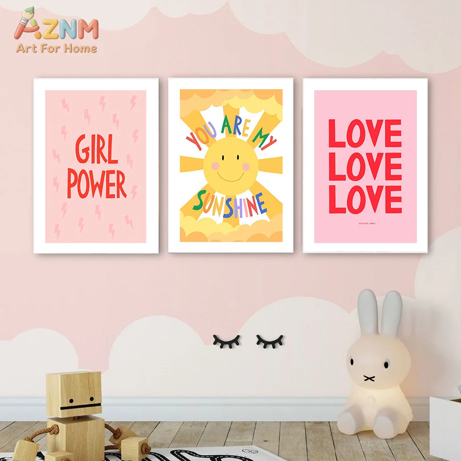AZNM Unframed Colorful Inspirational Quote Canvas Wall Art, Cute Kids Room Motivational Print, Positive Affirmation Sisterhood S
