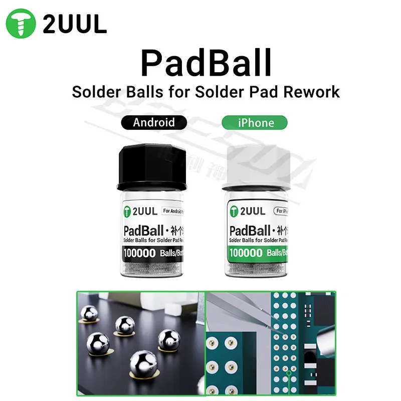 

2UUL PadBall Solder Balls for Solder Pad Rework Sn63/Pb37 for iPhone Android PCB Repair High Conductivity 100000 Balls Tools