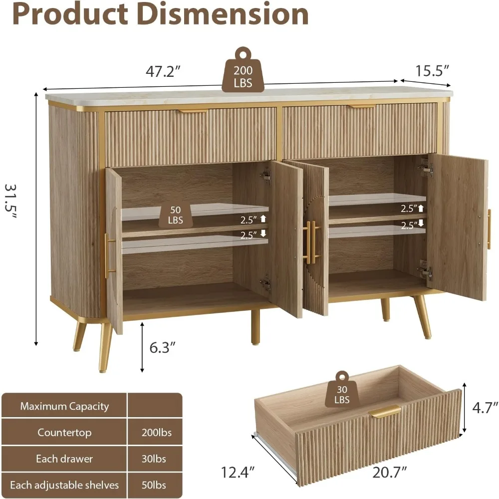خزانة تخزين البوفيه، محطة بار القهوة الحديثة المخددة مع درجين وأرفف قابلة للتعديل، بوفيه خزانة جانبية للمطبخ #3