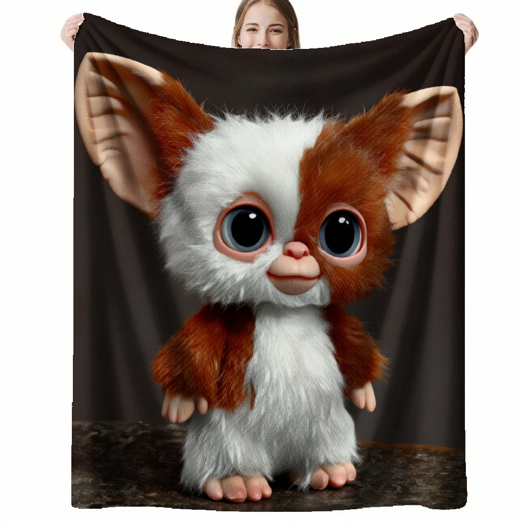 Manta de Franela Suave con Estampado JOOCAR, para Todas las Estaciones, con un Lindo Diseño de Cara de Gizmo, Funda de Felpa para Sofá, Cama o Silla, Perfecta para Navidad
