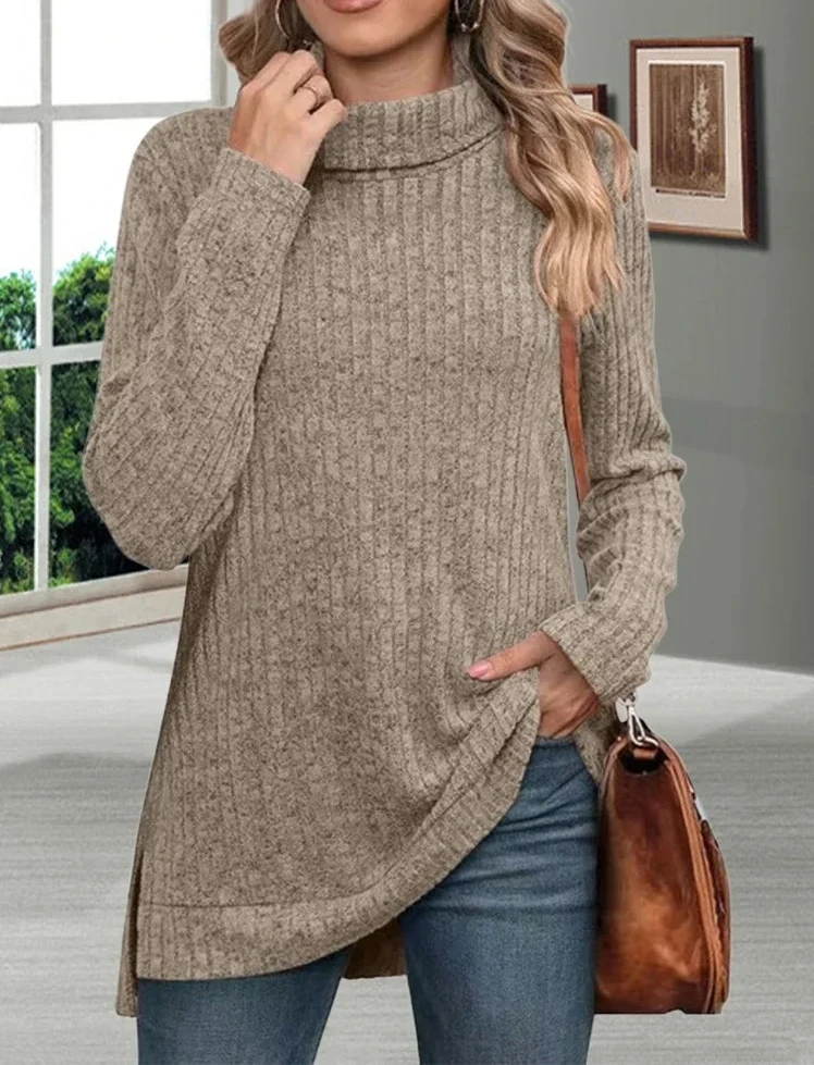 

Autumn Warm Thick Cold Resistant Women Sweaters Loose Knitted Turtleneck Ladies Pullovers Striped Soft Long Sleeved