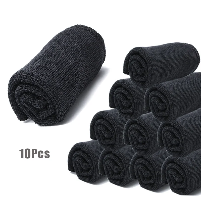 10pcs Car Care Polishing Wash Towels Microfibers Car Detailing Cleaning Soft Cloths Home Window 30x40cm Black