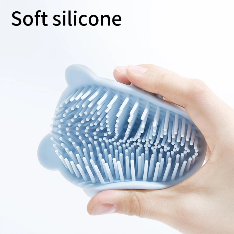 Spazzola da bagno per massaggiatore per cuoio capelluto in silicone morbido da 1 pezzo Spazzola per capelli infantile con orsetto simpatico cartone animato con setole in silicone