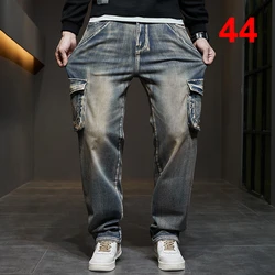 42 44 Plus Size Jeans Men Denim Pants Baggy Jeans Vintage Cargo Pants Loose Fashion Causal Trousers Male Big Size Bottoms