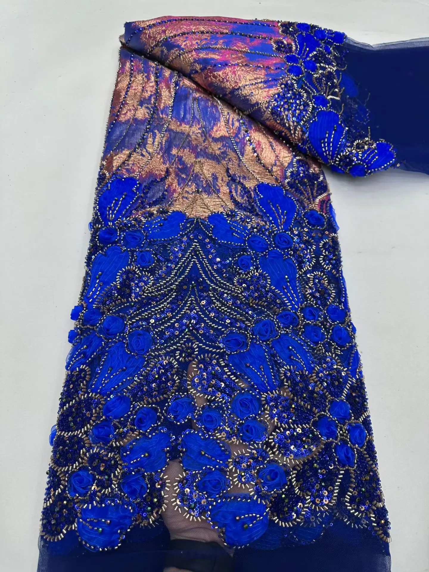 African Heavy Beaded Lace Fabric Nigerian Embroidered Sequins Groom Wedding Party Dress Sewing High Quality 5 Yards 2026 view 5