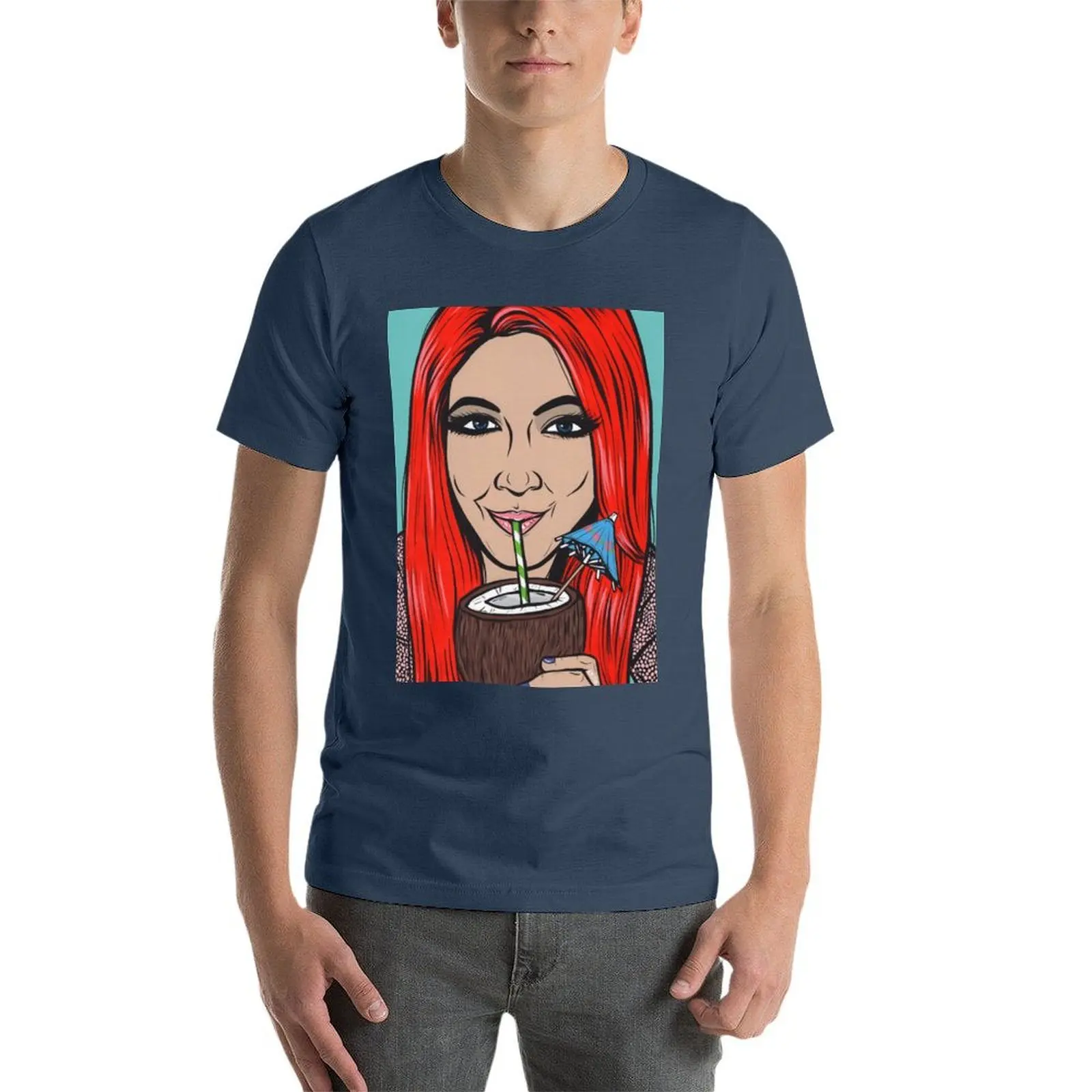Red Head Comic Girl Drinking T-Shirt t shirts for man pack white printed t shirts for man T-Shirt