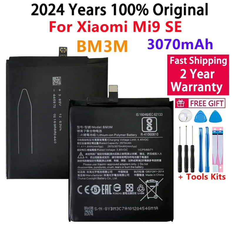 2024 Years Original Replacement Battery For Xiaomi Mi 9 SE Mi9 SE BM3M 3070mAh Genuine Phone Batteries Bateria Fast Shipping