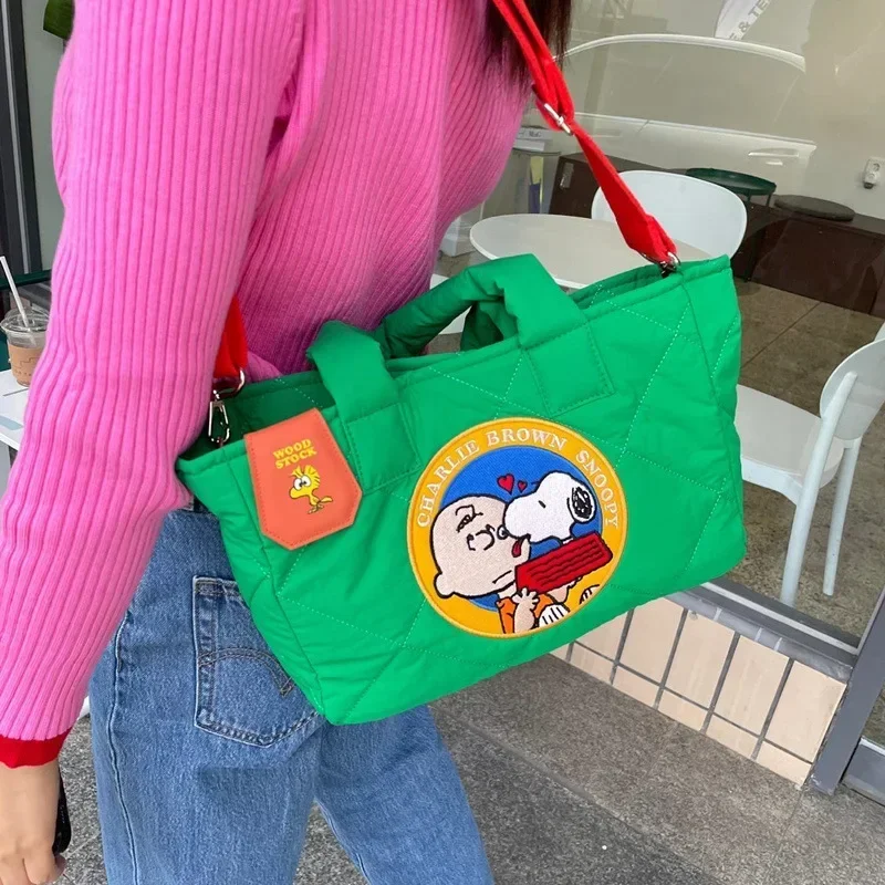 Snoopy Borsa a tracolla per ragazza autunno e inverno Borsa per la spesa con borsa per piumino in cotone spazio carino cartone animato