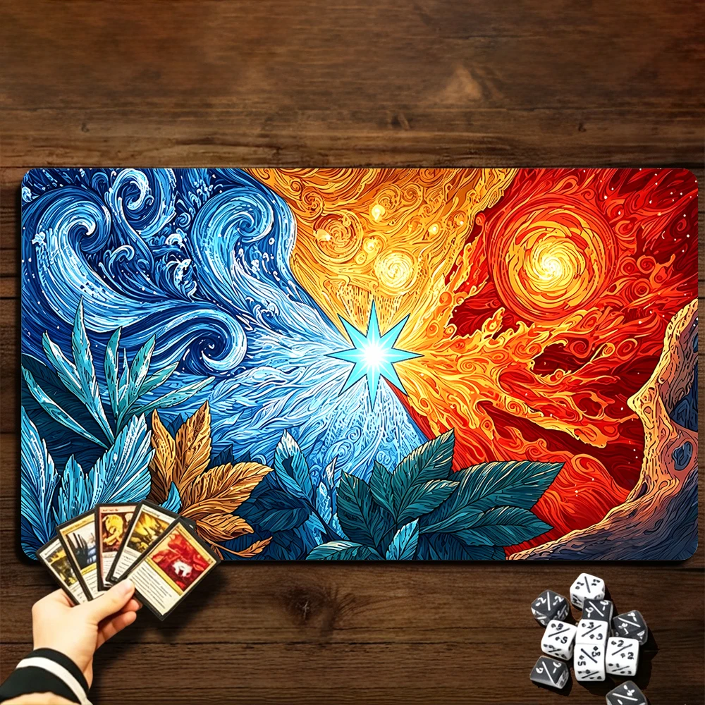 Fantasy magic elements TCG Playmat Magic Playmat Gathering Gaming Mat with Stitched Edge Anti-slip base Trading Card Game
