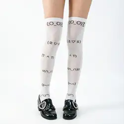 Kawaii expression White Graffiti Letter Print Long Socks Harajuku Over Knee Thigh High Stockings Y2K Cosplay Cute Socks Kawaii