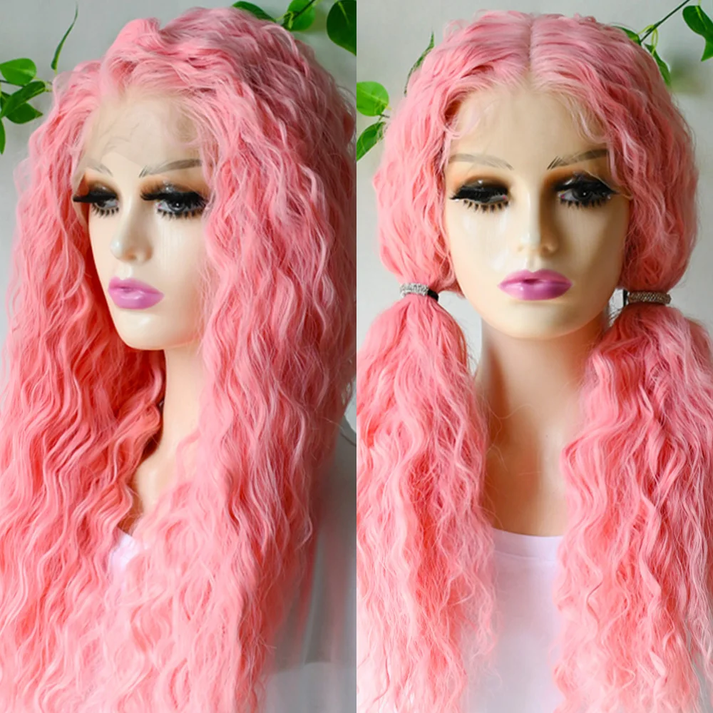 الوردي الاصطناعية الدانتيل شعر مستعار أمامي غلويليس 13x4 طويل مجعد الدانتيل الجبهة الباروكات للنساء رقيق سميكة كبيرة حجم تأثيري الطرف