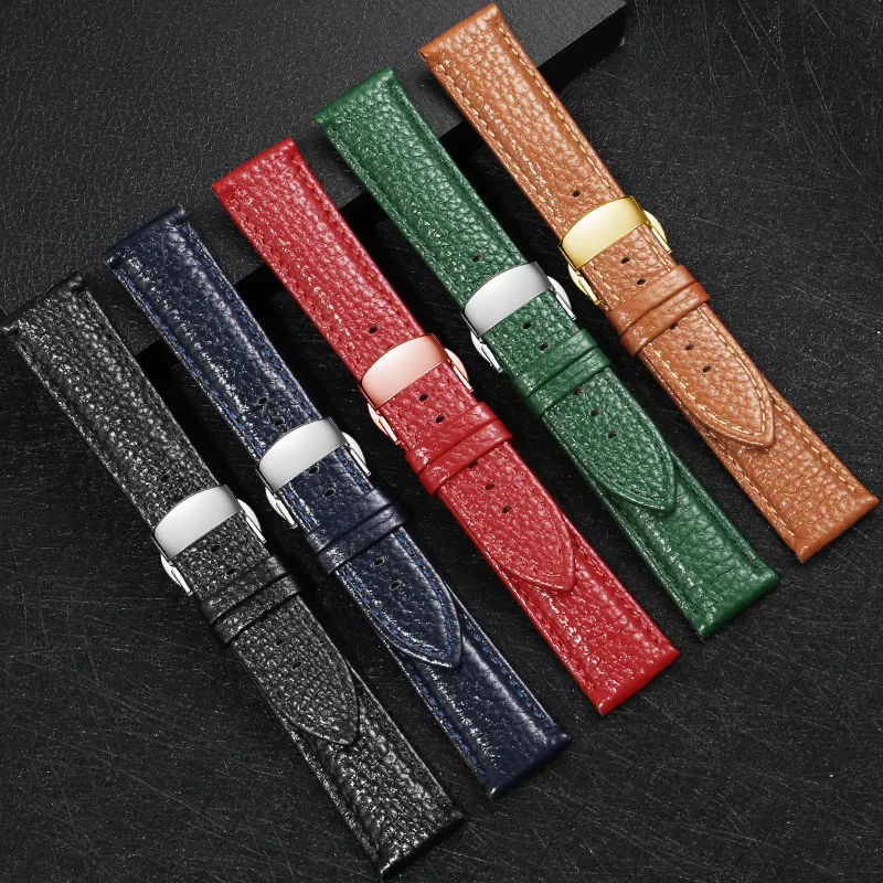 Soft Leather Watch Band With 12/13/14/15/16/17/18/19/20/21/22/23/24 mm Lychee Cowhide Strap For Men And Aomen.