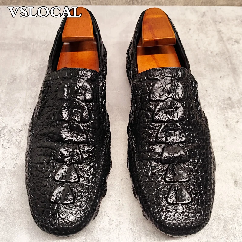 

Luxury Man Loafers Genuine Leather Black Brown CROCO Prints Casual Mens Dress Shoes Wedding Office Banquet Shoes For Men