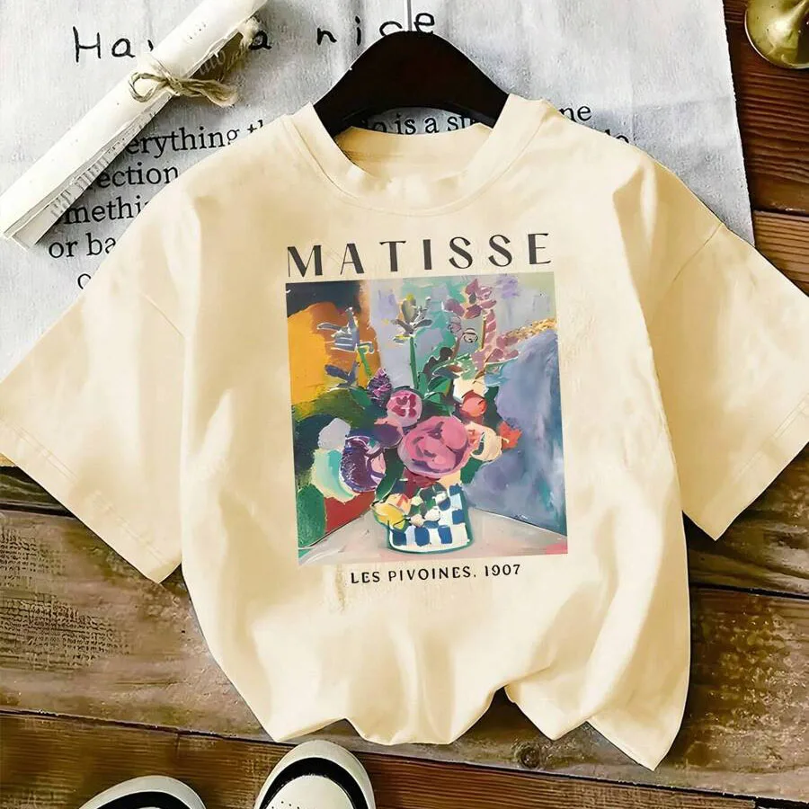 

Женская повседневная винтажная футболка с цветочным принтом, футболка в стиле Матисса «Les Pivoines», весенне-летняя футболка с короткими рукавами