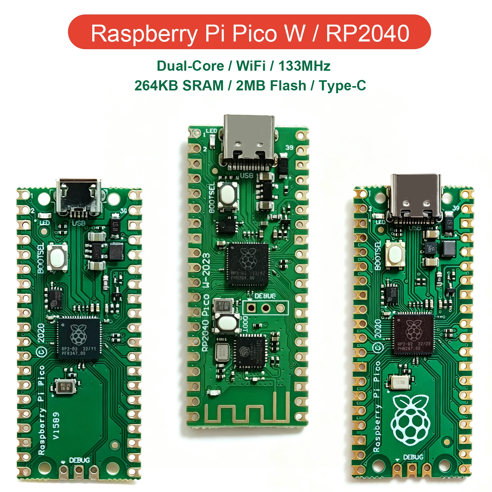 Raspberry Pi Pico W RP2040 Development Board Dual-Core ARM Cortex-M0+ 264KB WiFi Type-C Micro USB MicroPython Official