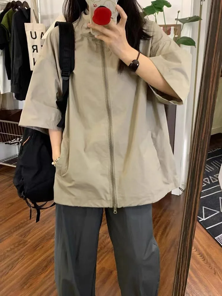 

Мужская повседневная рубашка свободного кроя в японском ретро-стиле, с воротником-стойкой, функциональная, летняя коллекция 2025 года, новинка