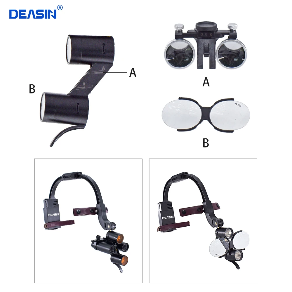 DEASIN 5X/6X Dental LED Headlight Binocular / Kepler Loupes Headband Adjustable 5W Dentist Surgical Headlamp Dentistry Magnifier