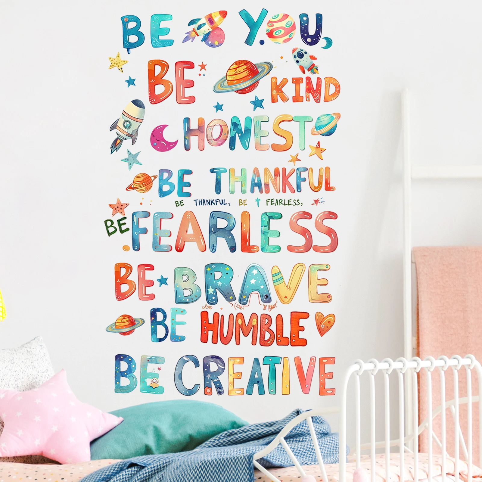 Be You Kind Brave Honest Wall Sticker Inspirational Quote Wall Decal Removable Peel and Stick Home Decor