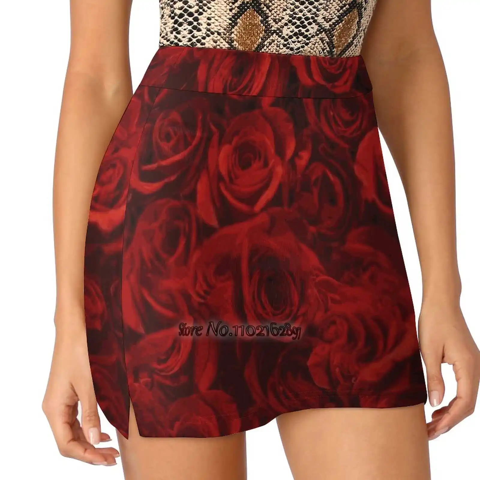 Red Roses Women Tennis Skirts Golf Badminton Pantskirt Sports Phone Pocket Skort Rose Flower Floral Red Red Rose Valentine Love