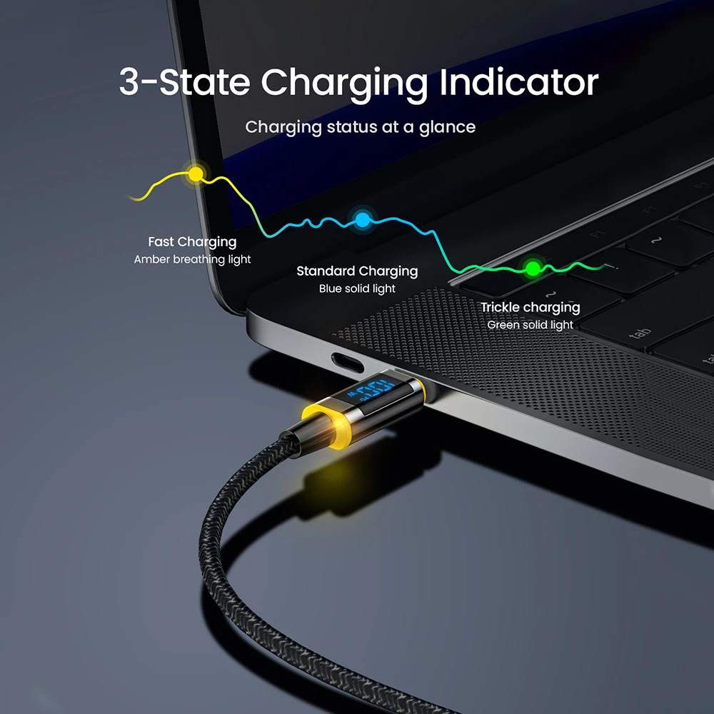 AOHI 1.2m USB C Cable 100W/140 PD Type C Fast Charge for Galaxy MacBook Huawei Xiaomi LED Digital Display Data Cord