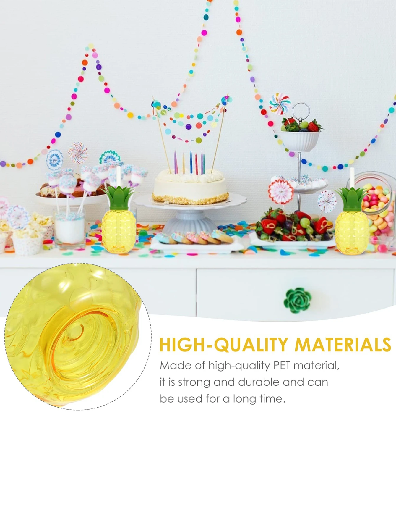 أكواب الأناناس مع القش، أكواب الأناناس البلاستيكية مع أغطية إغلاق أكواب حفلات هاواي Luau Tiki وديكورات حفلات الشاطئ #4