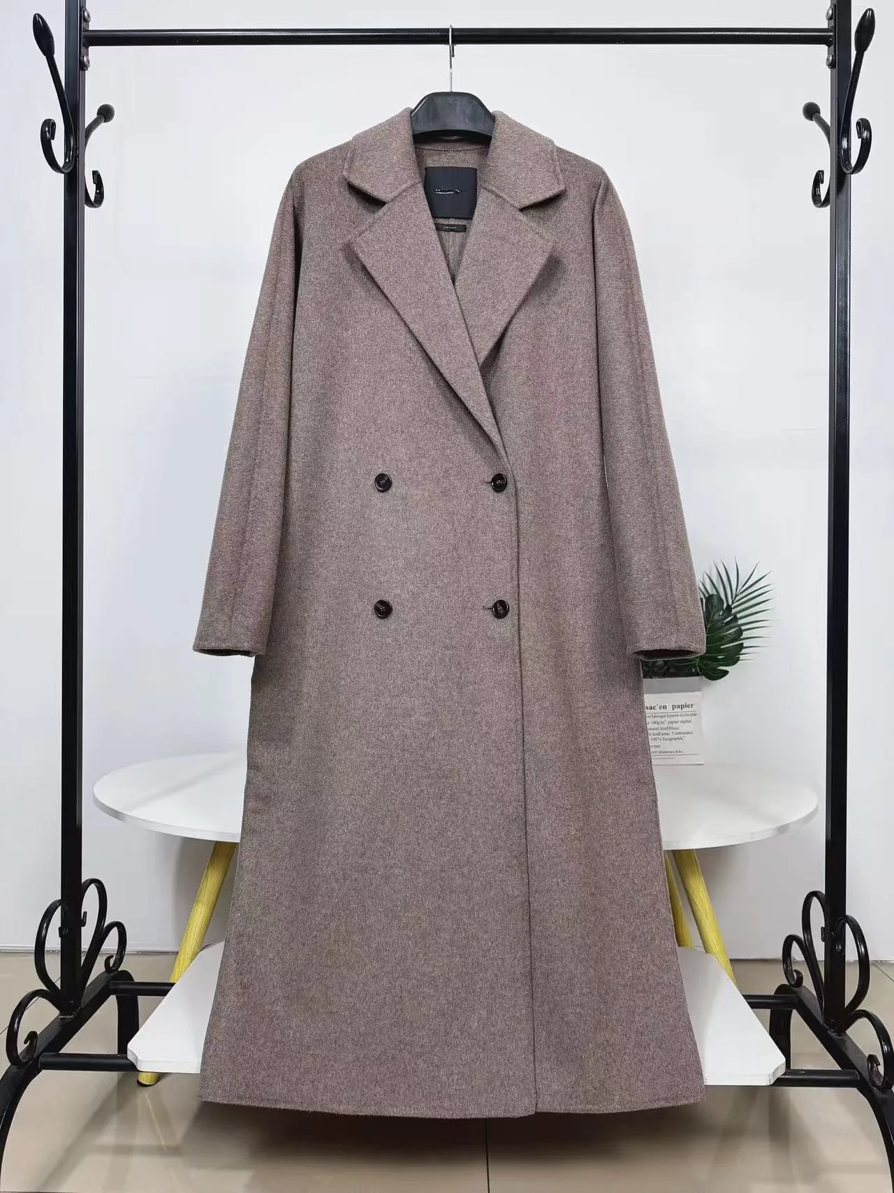 เสื้อโค้ทขนสัตว์สองด้านทรงยาว ปกแบบเทเลอร์ กระดุมสองเม็ด สำหรับผู้หญิง สไตล์ลำลอง เรียบหรู สำหรับการเดินทาง  ไซส์ S สำหรับการค้าขายออนไลน์