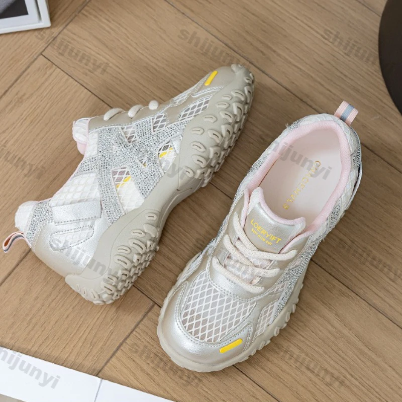 

Women's White Sneakers 2025 Spring New Breathable Mesh Hollow Sports Shoes Outdoor Comfortable Fashion Non Slip Casual Shoes
