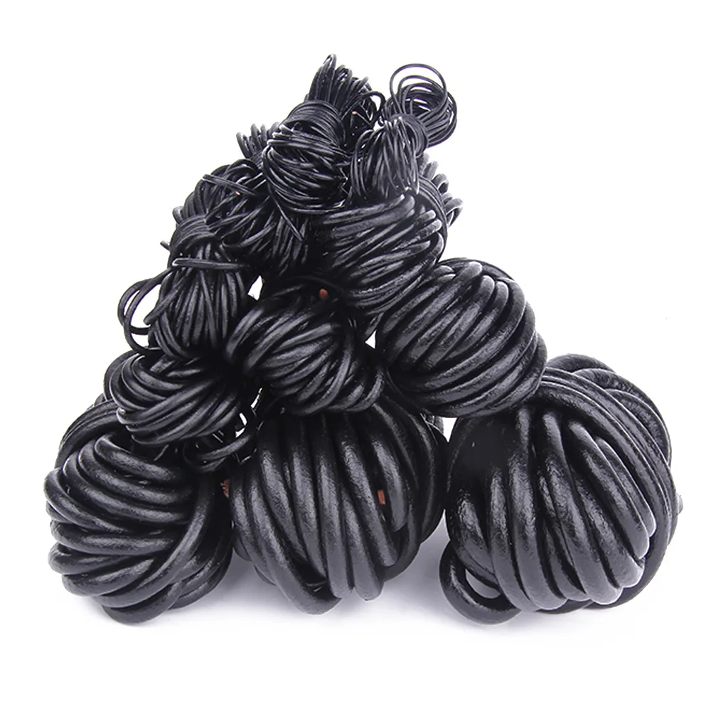 2M Schwarzes Echtes Rundes Lederband aus Rindsleder für DIY-Halsketten, Armbänder und Schmuckherstellung – Detail 4