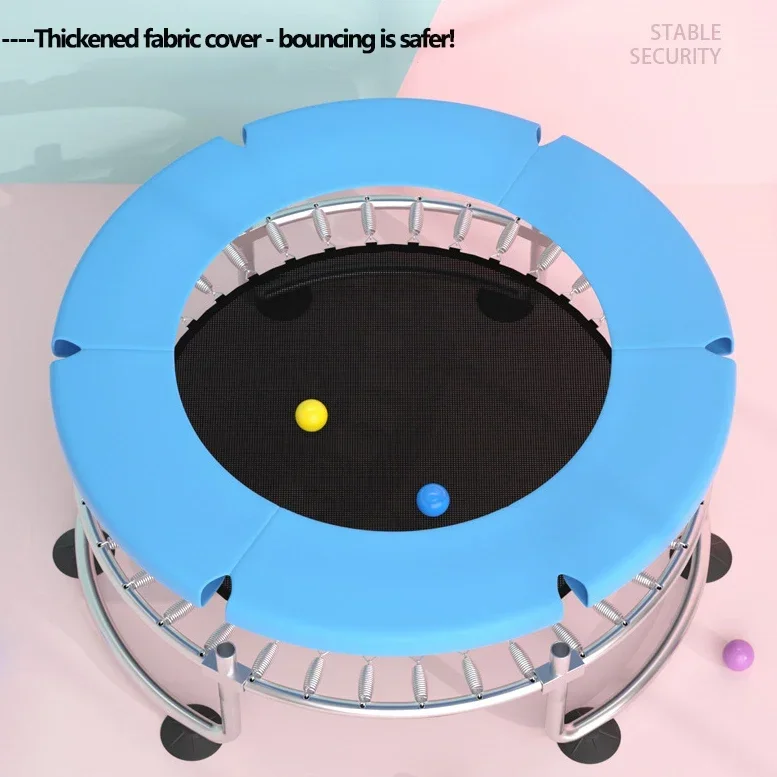 1.4m Diameter Kids Indoor Bouncing Bed Set with Protective Net Cadio Training Gym Trampolines Handrail Bar Lacquer Child\'s Gift