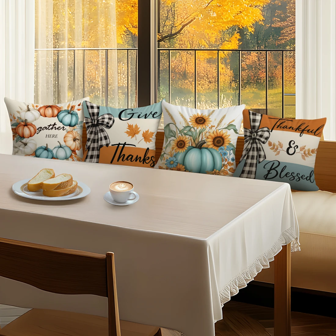 

Thanksgiving Pumpkin Bow Pillowcase Printed Polyester 40/45/50cm Throw Pillowcover Decor Sofa Cushion Pillowslip Home Decor