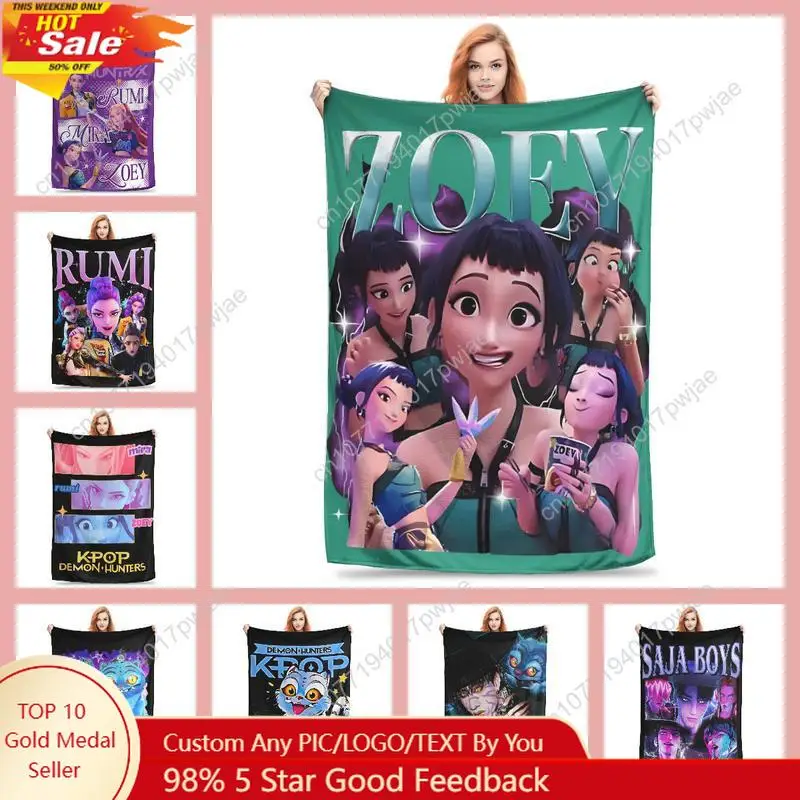 

Kpop Demon Hunters Zoey Huntrix Blankets Plush Vintage Soft Throw Blankets for Bedspread Cars Office -Cooling Blanket for Birth