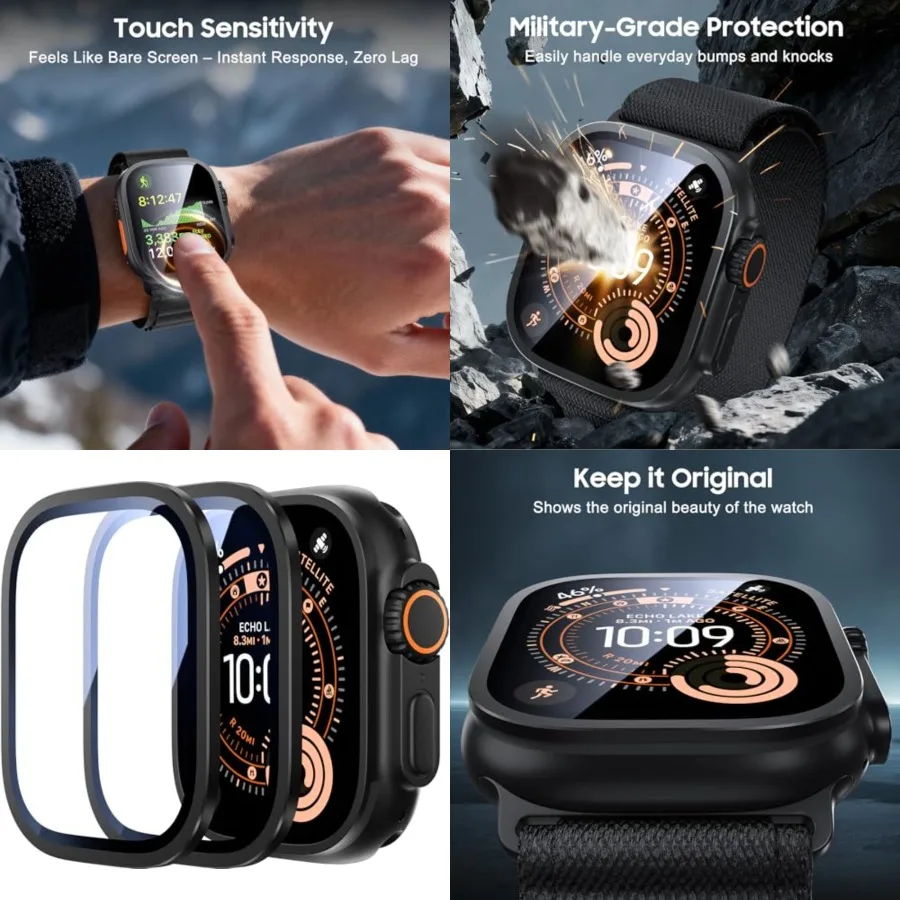 

for Apple Watch Screen Protector - Titanium Alloy Frame 9H Tempered Glass, Military Protection [Keep Original] Touch Sensitive