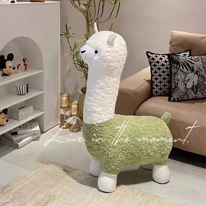 

Plush Stools Cartoon Alpaca Stool Children's Casual Shoes Changing Stool Bedroom Children's Living Room Decoration Doll Stool