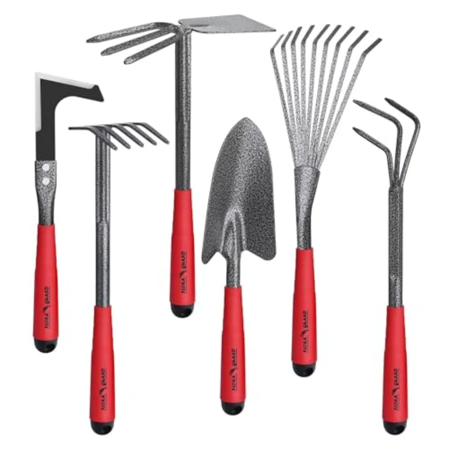 

【Spot goods】6-Piece Garden Tool Set Heavy Duty Gardening Hand Tools Includes Trowel Rake 2-in-1 Hoe and Crack Weeder Durable Ya