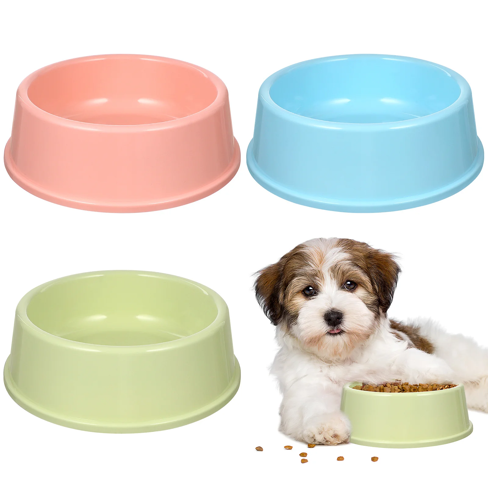 

3Pcs Plastic Dog Bowl Medium Candy Color Durable Pet Food Container Round Lightweight Easy Dog Feeder