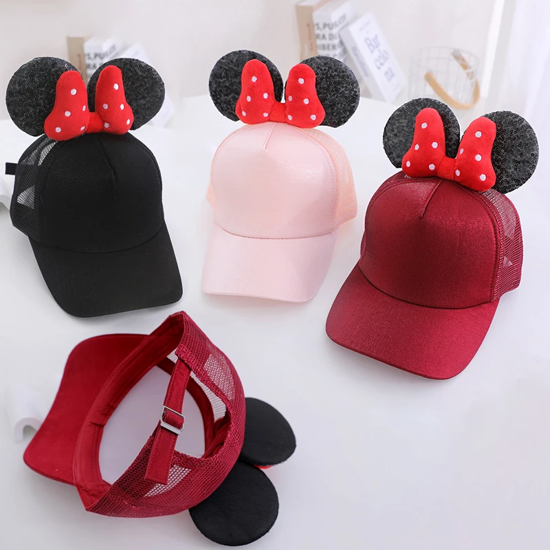 New Cartoon Mouse Ears Bow Baseball Hat Adjustable Cute Breathable Mesh Hip Hop Hat Summer Sun Caps Toys for Women Girls Gifts