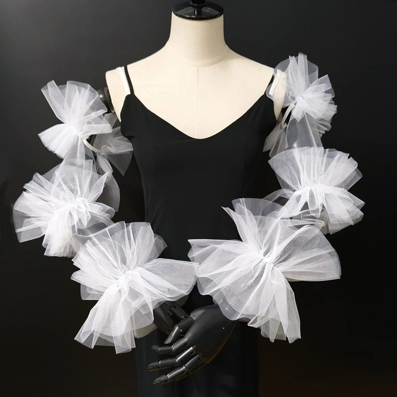 Beautiful Mesh Fluffy Fake Sleeves White Long Detachable Tulle Party Bridal Sleeves Exaggerated Puff Sleeves Wedding Accessory