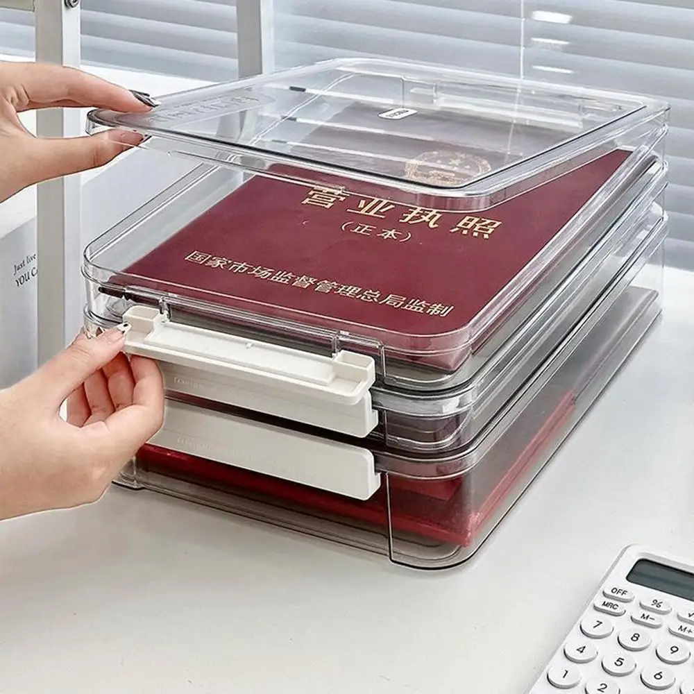 New Transparent Acrylic Desktop Paper Storage Box A4 File Document Exam Paper Organizer Household Dust Proof Card Holder Case